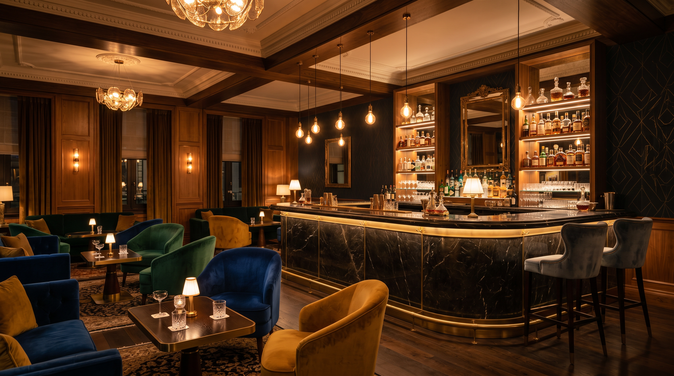 Marble cocktail bar lounge at The Kingsgate Hotel