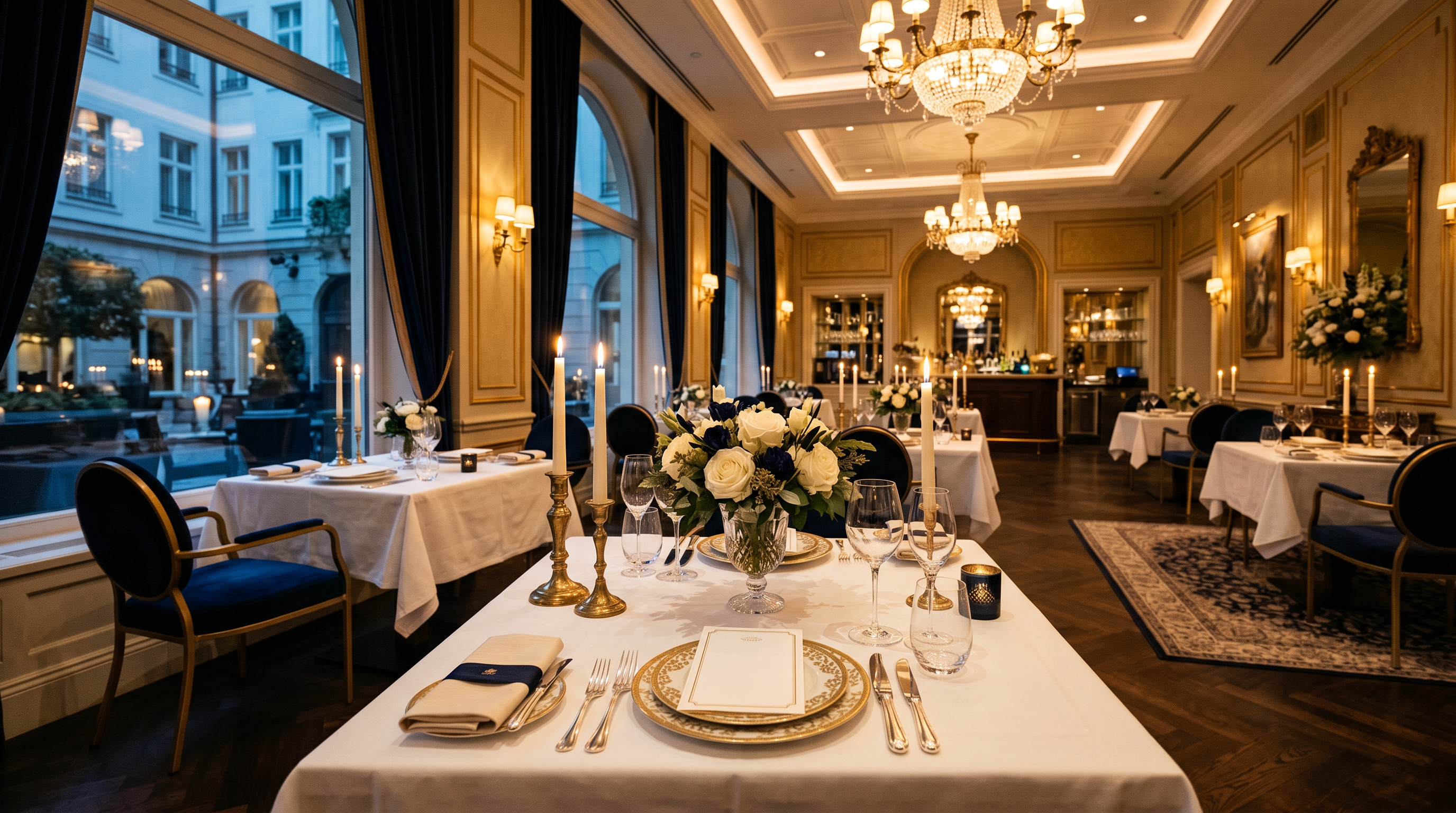Fine dining restaurant with candlelight at The Kingsgate Hotel